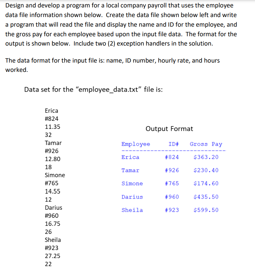 Solved Design and develop a program for a local company | Chegg.com