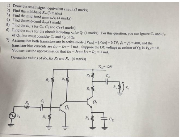 Solved 1) Draw The Small Signal Equivalent Circuit ( 3 | Chegg.com