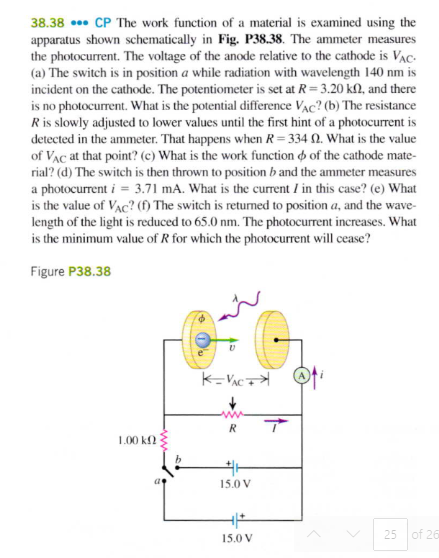 Solved 38.38 ... CP The work function of a material is | Chegg.com