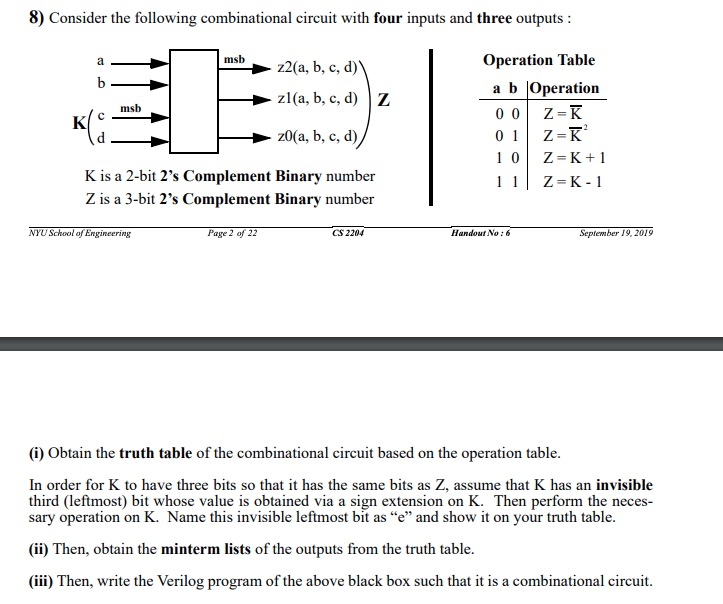 8) Consider The Following Combinational Circuit With | Chegg.com