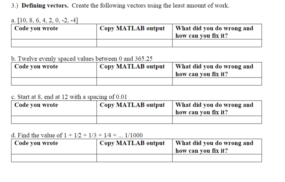 Solved 3.) Defining vectors. Create the following vectors | Chegg.com