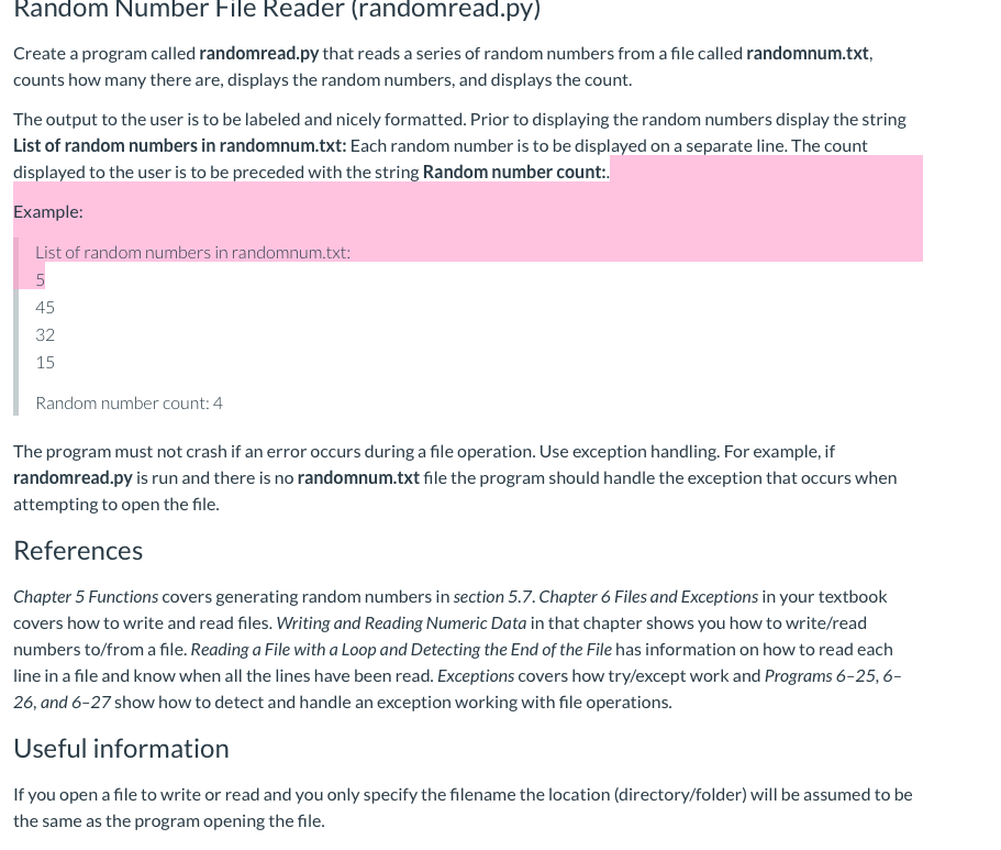 Challenge: Random Number File Writer and Reader | Chegg.com