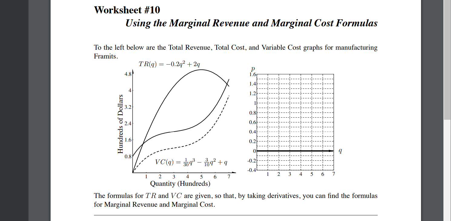 Solved Worksheet #10 Using the Marginal Revenue and Marginal | Chegg.com
