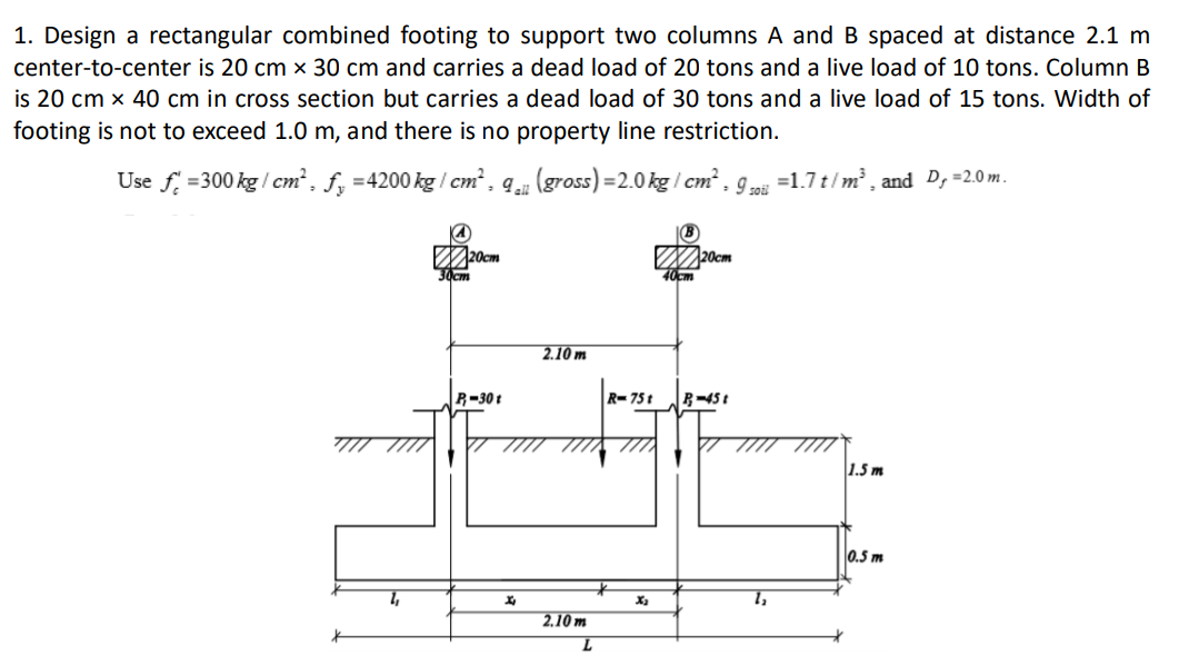 Solved 1. Design a rectangular combined footing to support