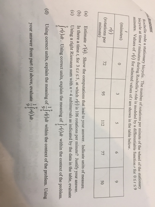 Solved Rochelle rode a stationary bicycle. The number of Chegg