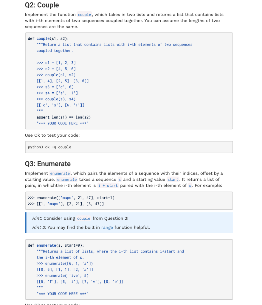 Solved Q2 Couple Implement The Function Couple Which Ta