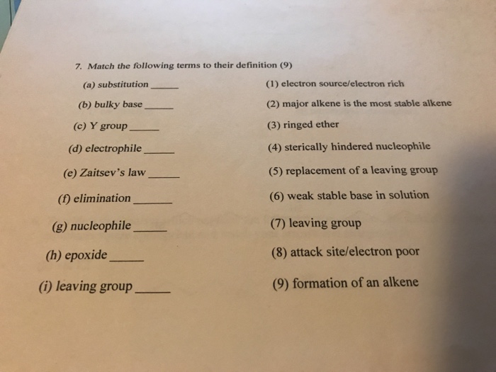 Solved 7. Match the following terms to their definition (9) | Chegg.com