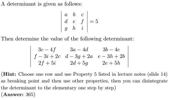 Solved A Determinant Is Given As Follows: I A B C I D E F = | Chegg.com