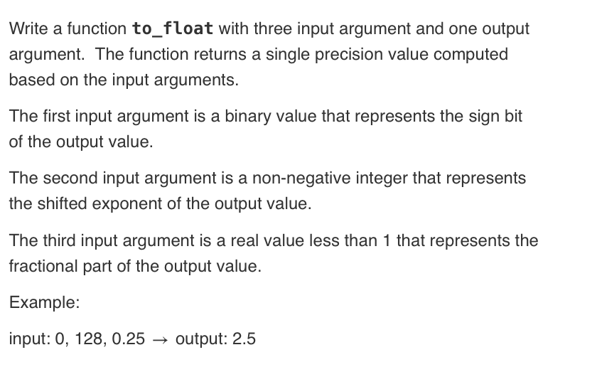 Solved Write a function to_float with three input argument | Chegg.com