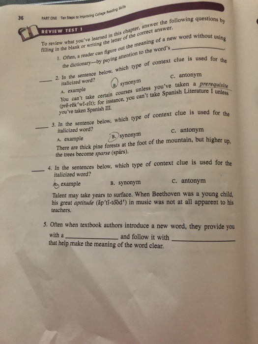 Solved 39 REVIEW TEST 3 A. Use context clues to figure out | Chegg.com