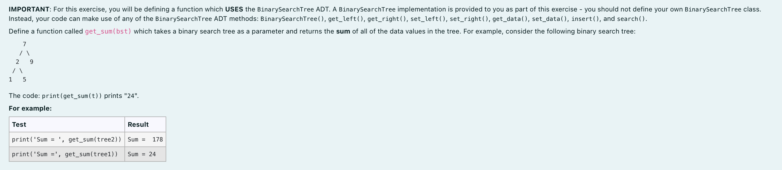 Solved class BinarySearchTree: def __init__(self, data, | Chegg.com
