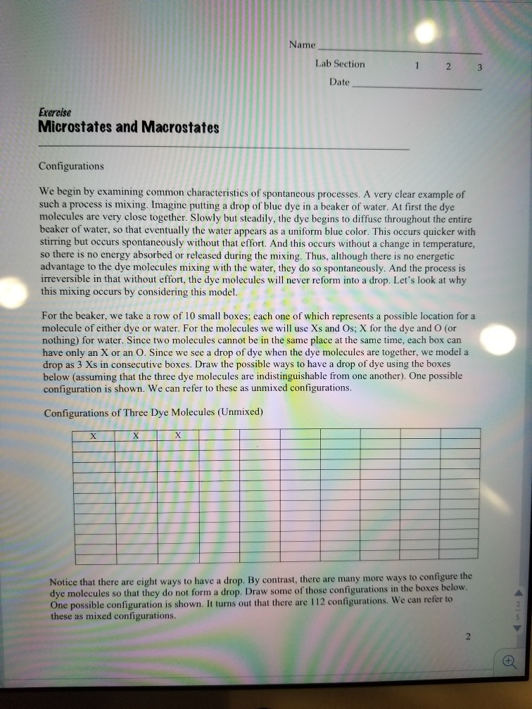 Solved Name Lab Section Date Exercise Microstates and | Chegg.com