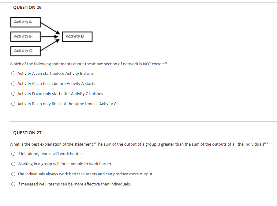 Solved QUESTION 26 Activity A Activity B Activity D Activity | Chegg.com