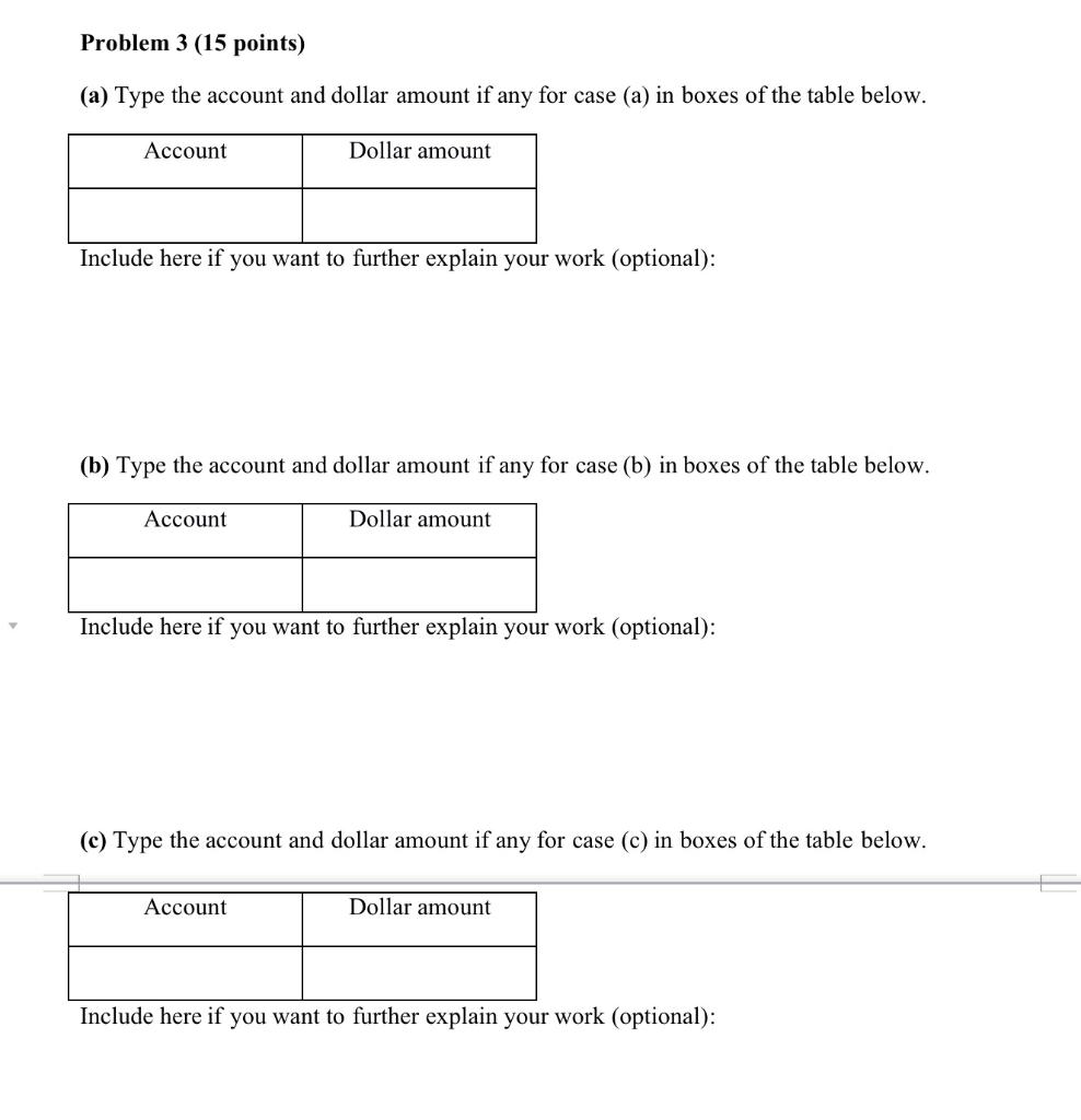 Solved Problem 3 (15 points) For each of the transactions, | Chegg.com