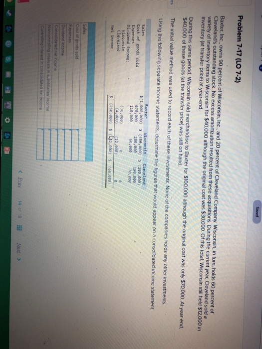Solved Problem 717 (LO 72) Baxter, Inc, owns 90 percent of