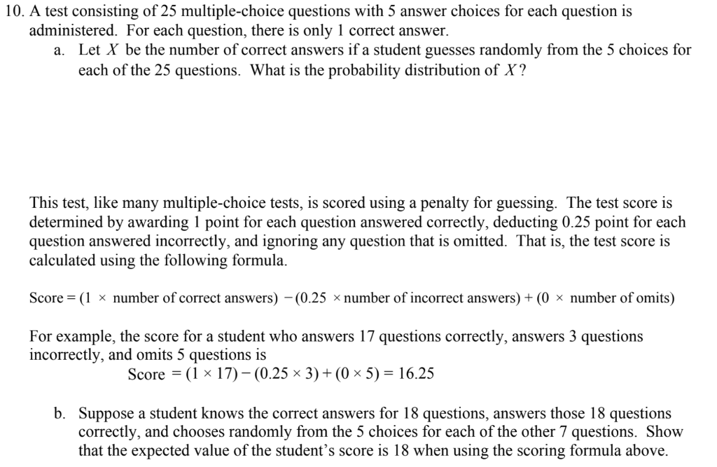 Solved 10. A test consisting of 25 multiple-choice questions | Chegg.com