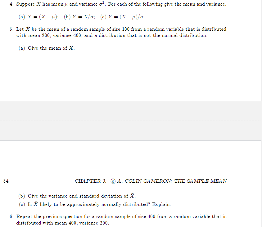 Solved 4. Suppose X has mean u and variance o?. For each of | Chegg.com