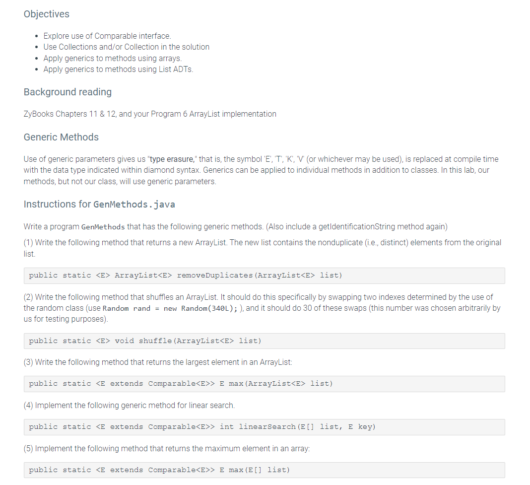 Solved Objectives • Explore use of Comparable interface. • | Chegg.com