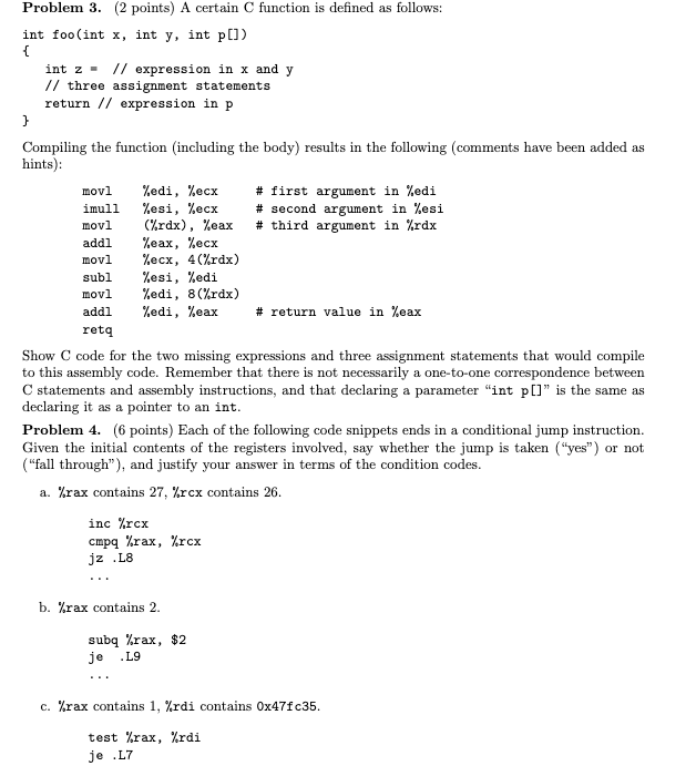 Solved Problem 3. (2 points) A certain C function is defined | Chegg.com