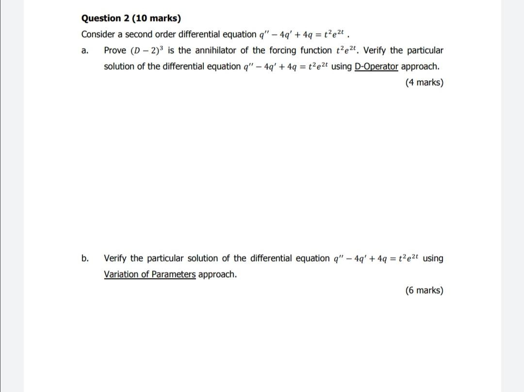 Solved Question 2 (10 marks) Consider a second order | Chegg.com