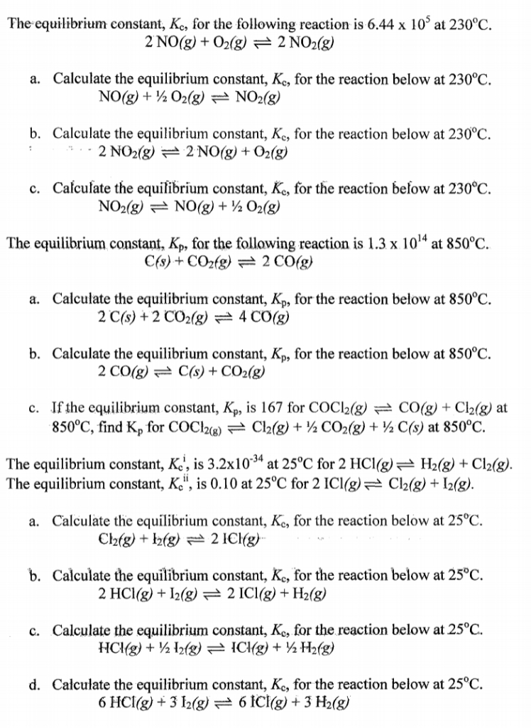 Solved The equilibrium constant, Kc, for the following