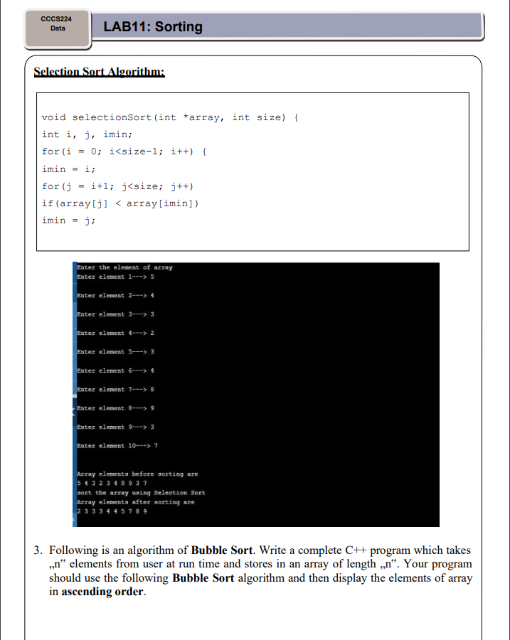 Solved CCCS224 Data LAB11: Sorting Statement Purpose: | Chegg.com