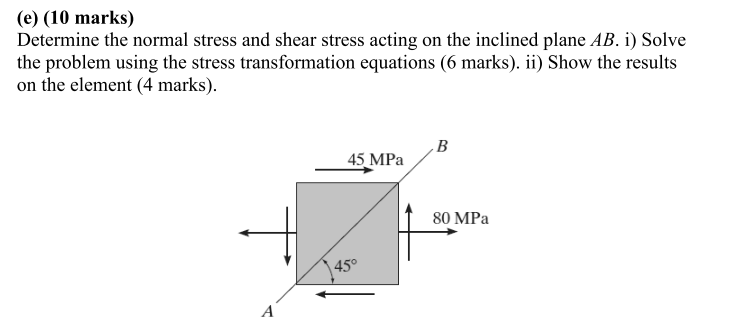 Solved (e) (10 marks) Determine the normal stress and shear | Chegg.com