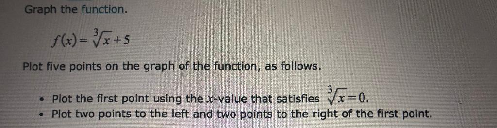 Solved Graph the function. f(x)=√x + 5 Plot five points on | Chegg.com