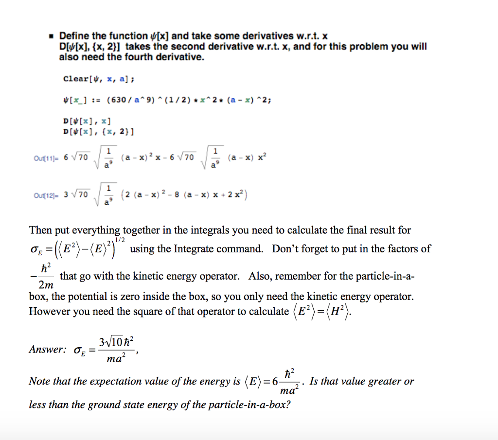 Mathematica Exercises Solved 4. Mathematica exercise on wave functions and | Chegg.com