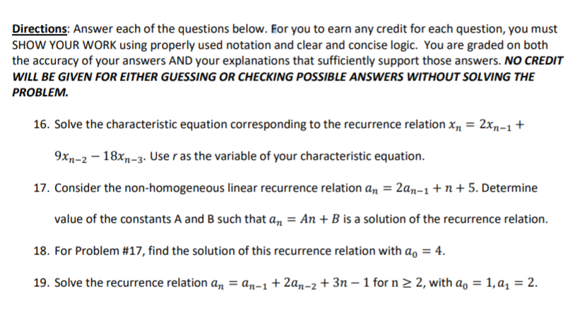 Solved Directions: Answer each of the questions below. For | Chegg.com