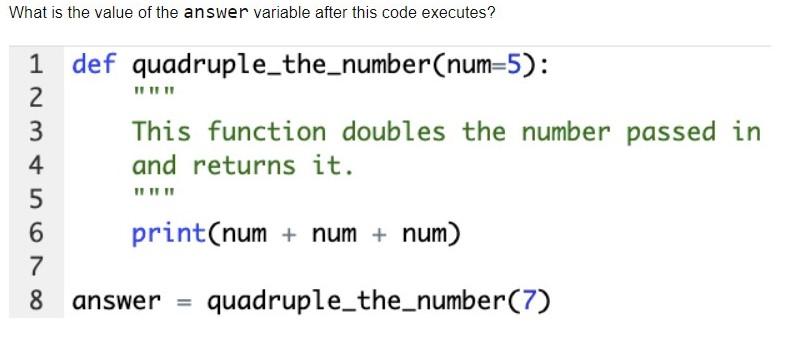 Solved What is the value of the answer variable after this | Chegg.com