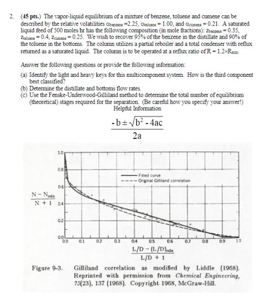 Solved 2. (45 pts.) The vapor-liquid equilibrium of a | Chegg.com