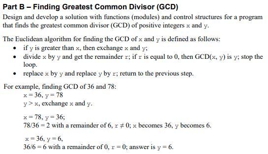 Solved Part B - Finding Greatest Common Divisor (GCD) Design | Chegg.com