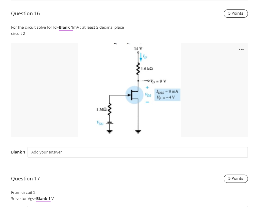 Solved Question 13 5 Points For the given circuit Solve for: | Chegg.com