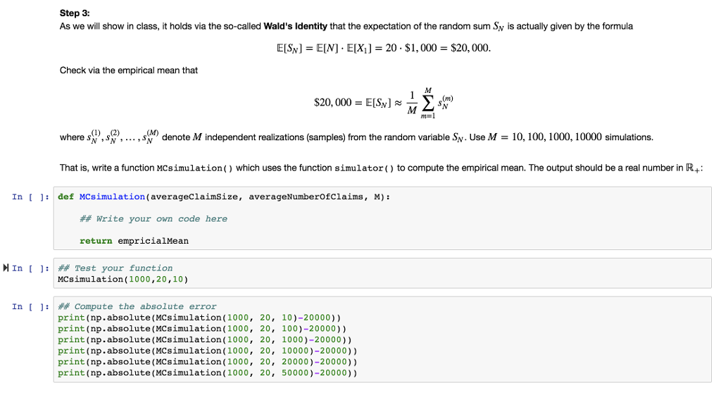 Complex Conditions Insurance Coverage Python Code A stochastic model for a car insurance company's | Chegg.com