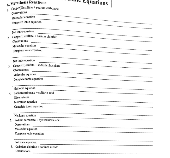 Solved Equations 1 Copper Ii Sulfate Sodium Carbonate A 5707