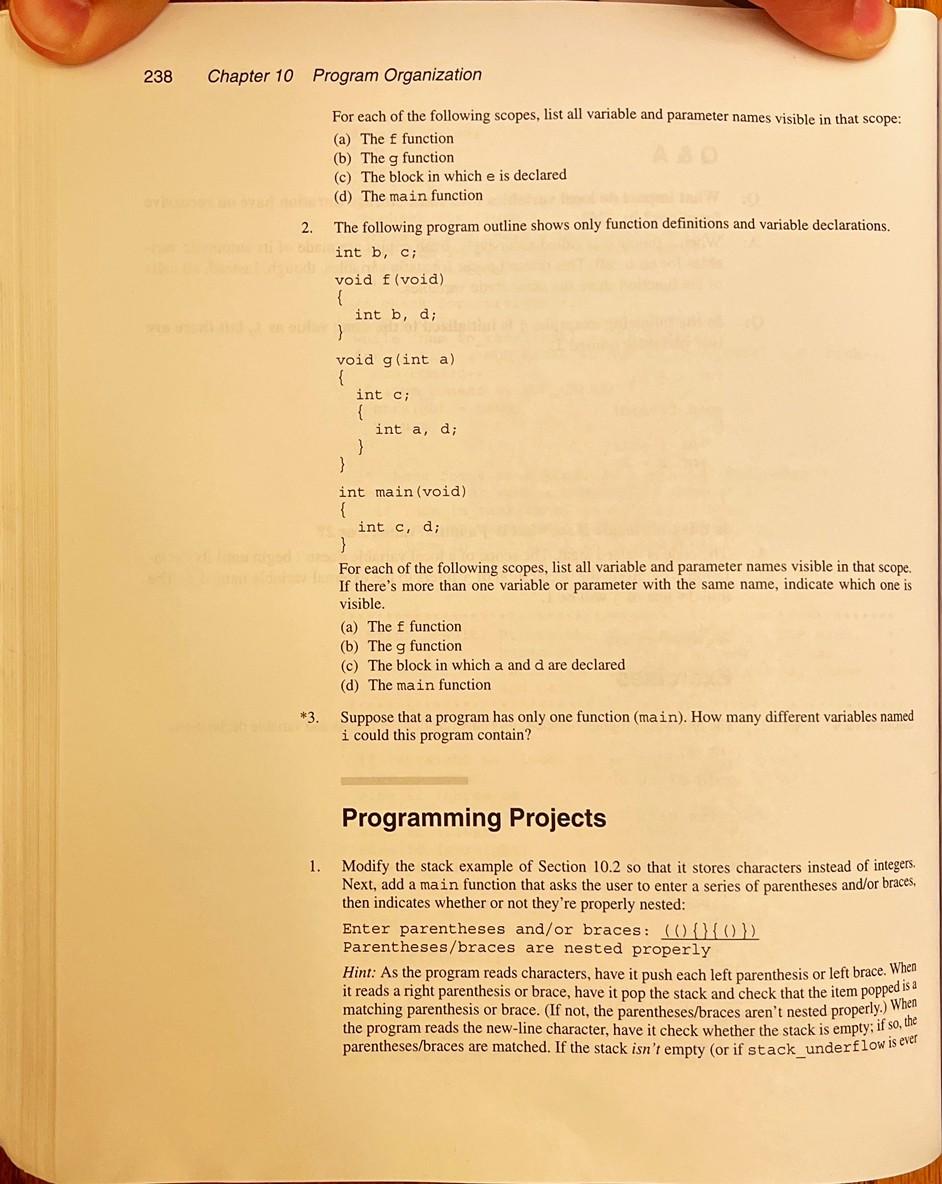 Solved 238 Chapter 10 Program Organization For each of the | Chegg.com