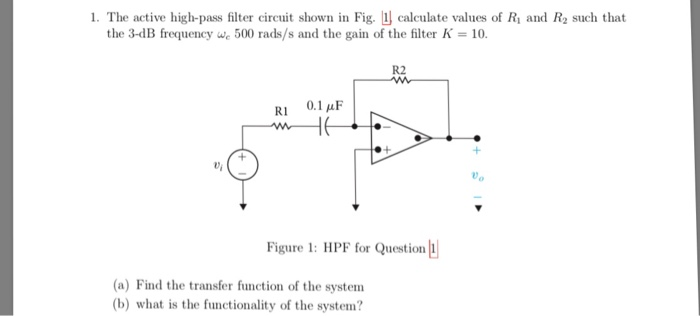 Solved 1. The active high-pass filter circuit shown in Fig. | Chegg.com