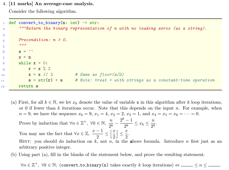 Solved 4. (11 marks] An average-case analysis. Consider the | Chegg.com