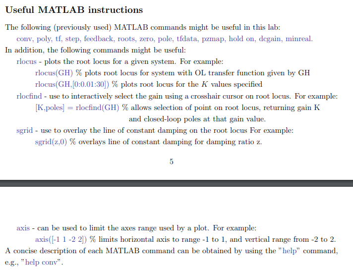 Useful MATLAB instructions The following (previously | Chegg.com