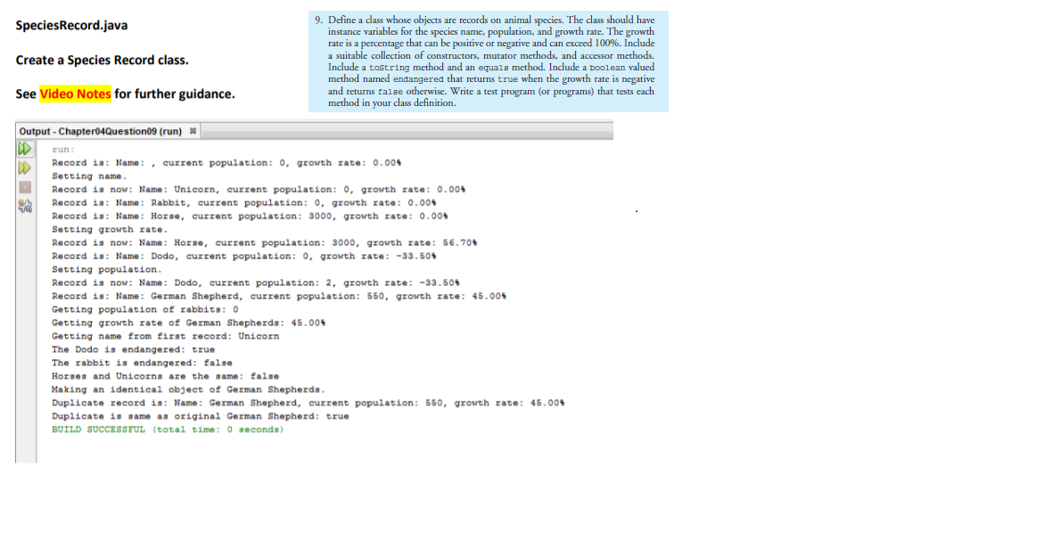 Solved SpeciesRecord.java Create a Species Record class. 9.