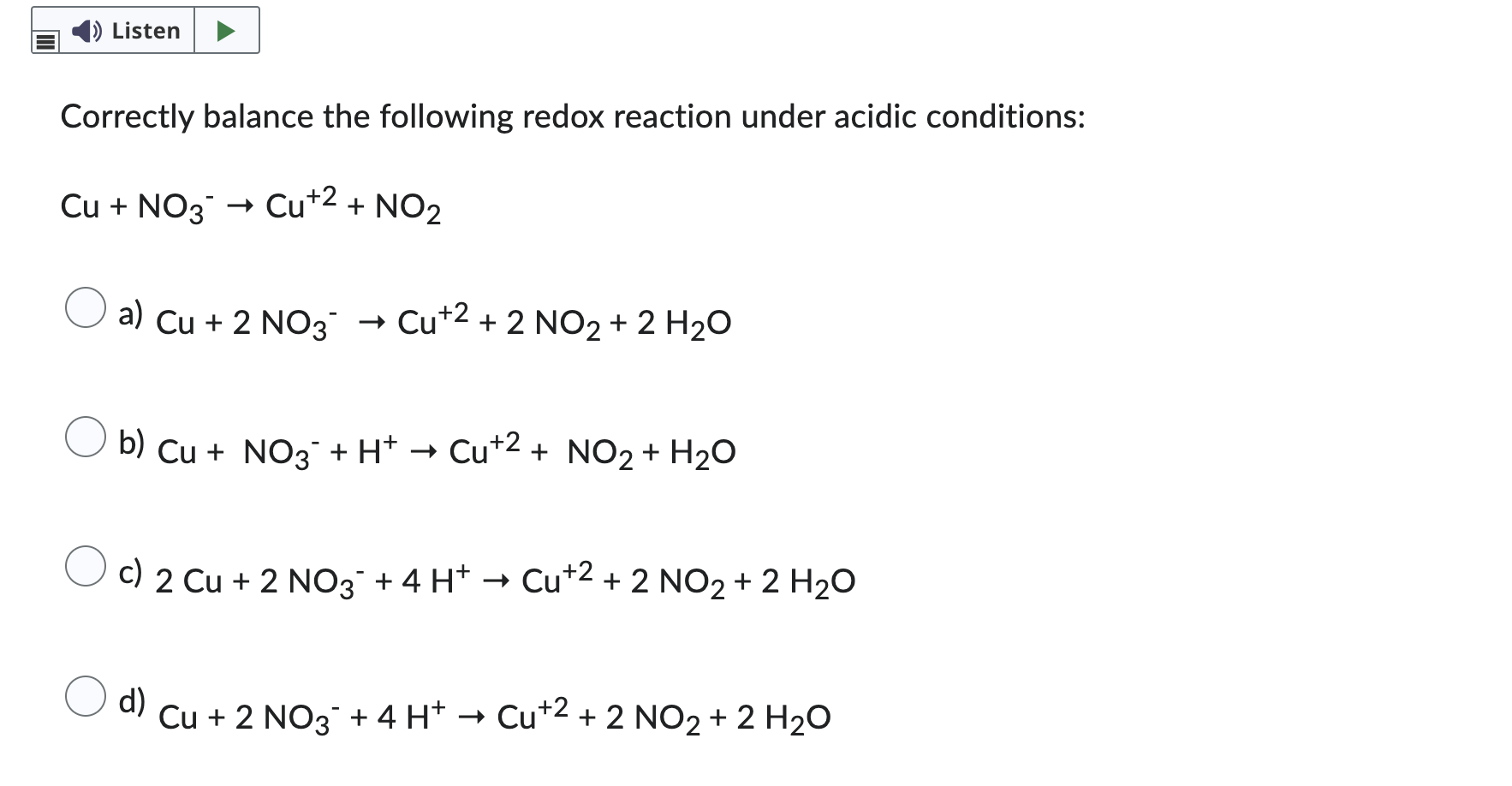 Solved Question 4 (1 point) 1) Listen Correctly balance the | Chegg.com