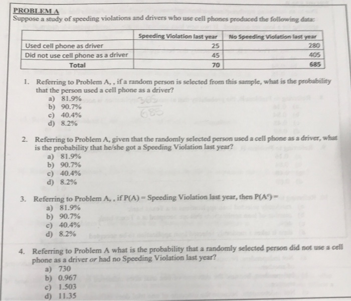 solved speeding violation classwork (work with a... Solved PROBLEMA Suppose a study of speeding violations and | Chegg.com