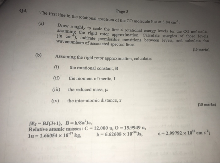 Page 3 ine in the rotational spectrum of the CO | Chegg.com