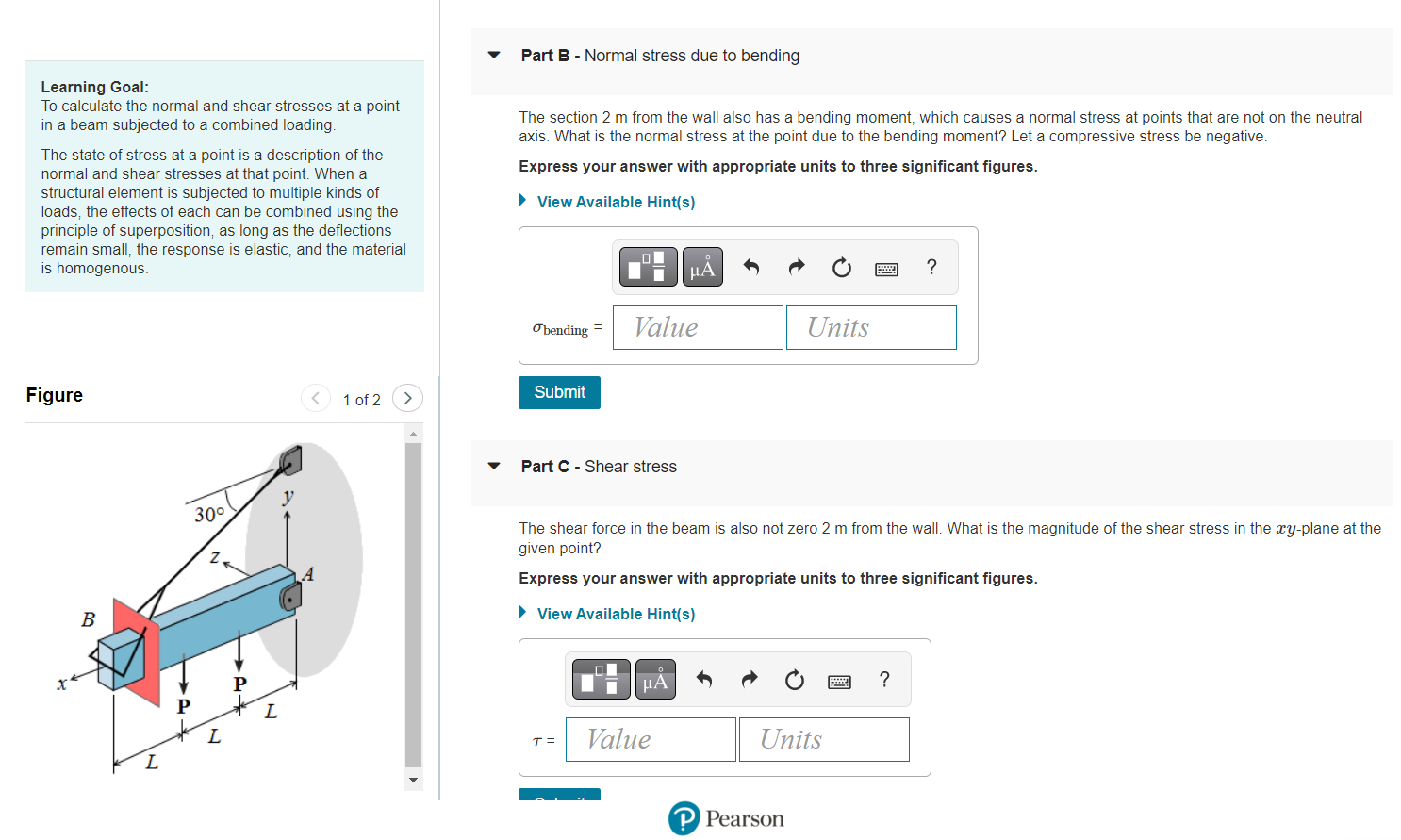 Solved Learning Goal: To calculate the normal and shear | Chegg.com