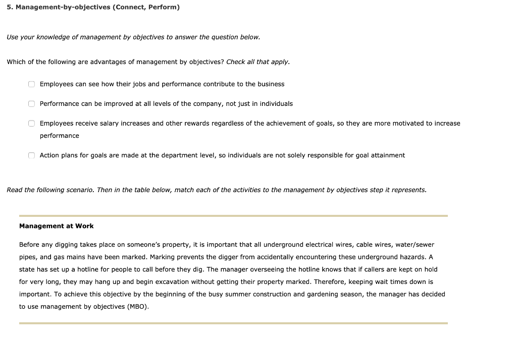 Solved 5. Management-by-objectives (Connect, Perform) Use | Chegg.com