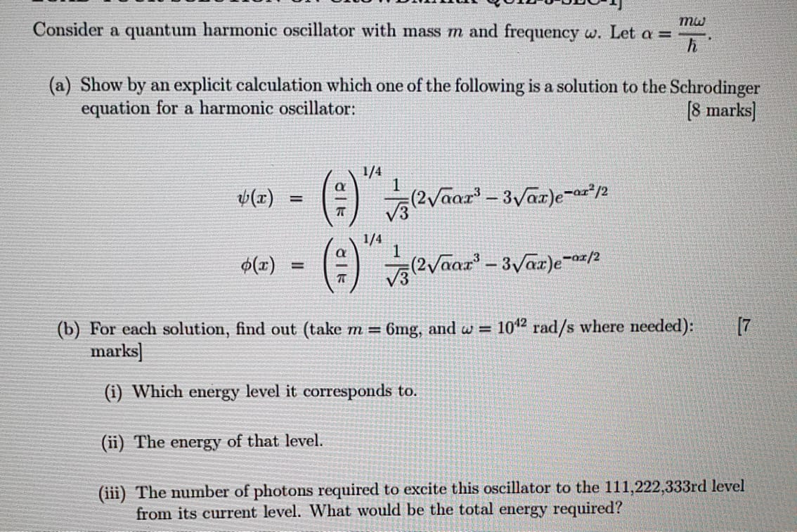 Solved JIU UUDO mw Consider a quantum harmonic oscillator | Chegg.com
