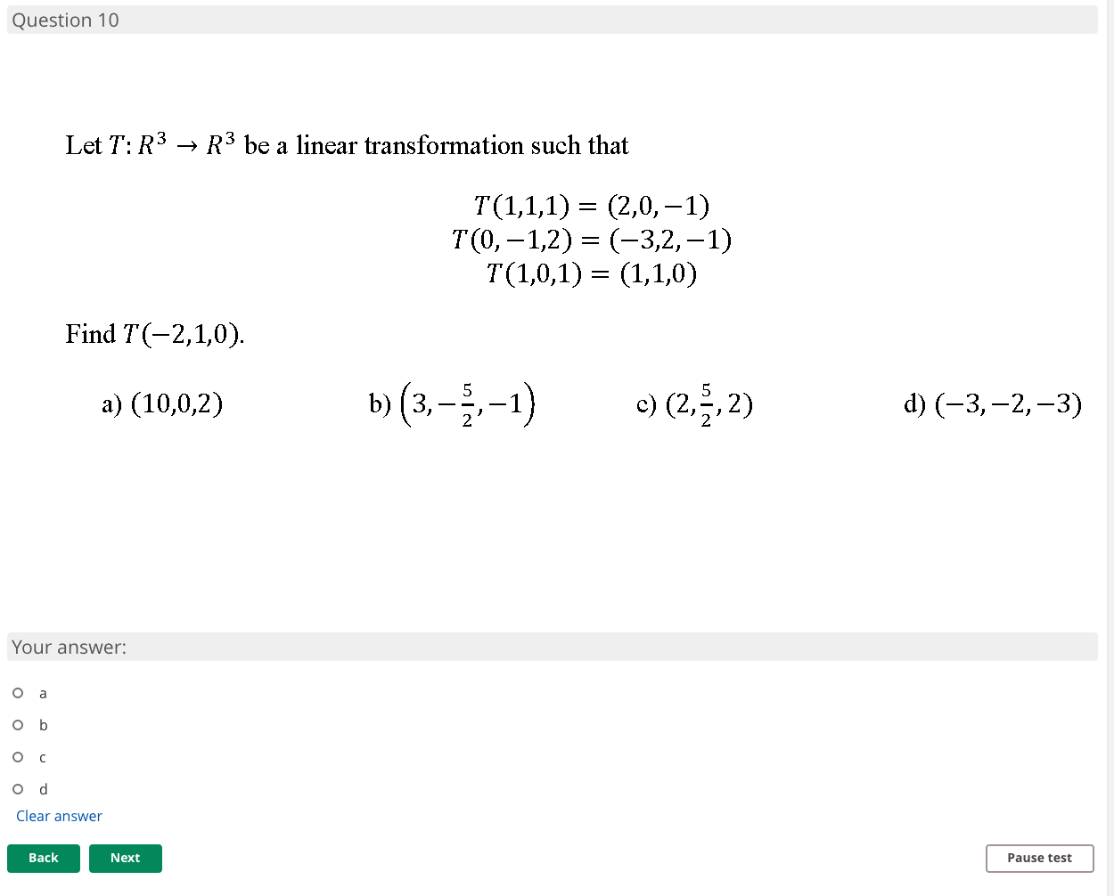 Solved Question 10 Let T R3 → R3 Be A Linear Transformation