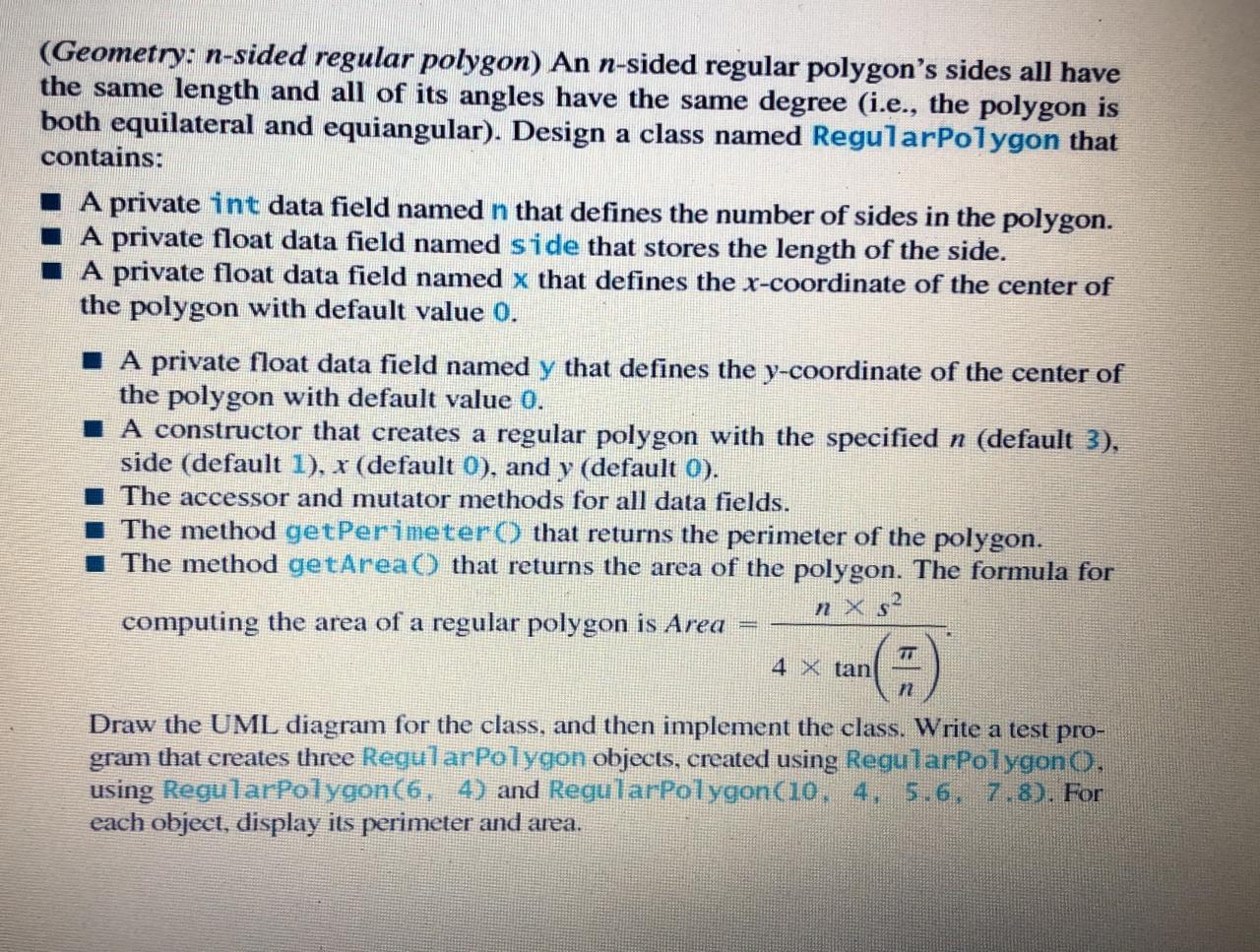 Solved (Geometry: n-sided regular polygon) An n-sided | Chegg.com