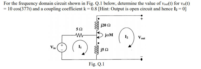 Solved For the frequency domain circuit shown in Fig. Q.1 | Chegg.com